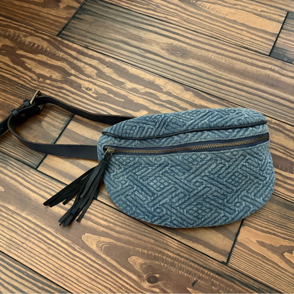 Urban Outfitters Blue Quilted Waist Bag with Tassel